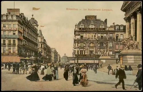 Postkaart Brüssel Bruxelles Boulevard Anspach, Hotel Geschäfte 1911