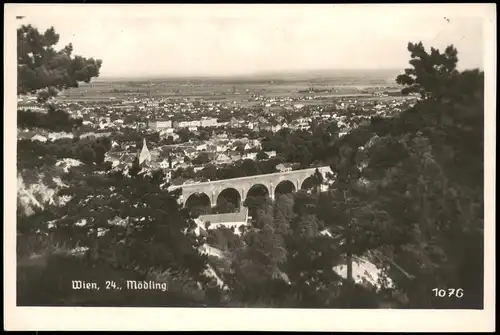 Ansichtskarte Mödling Blick auf die Stadt 1942  gel. Stempel Wien Mödling