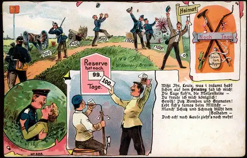 Litho AK Künstlerkarte - Militär Reserve hat noch 99 Tage 1903