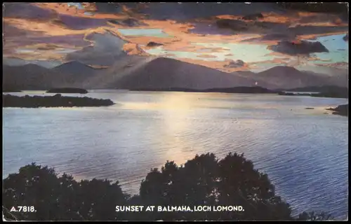 Postcard Schottland SUNSET AT BALMAHA, LOCH LOMOND. 1956