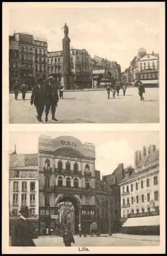 CPA Lille 2 Bild: Platz, Straße und Geschäfte 1918