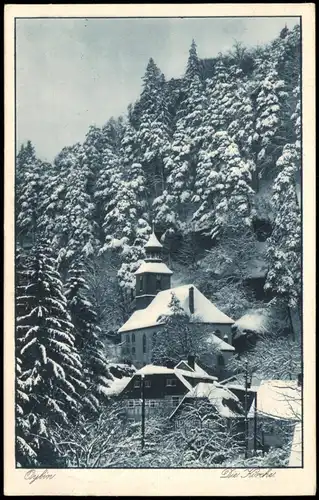 Ansichtskarte Oybin Kirche Winter 1938  gel Landpoststempel Jonsdorf über Oybin