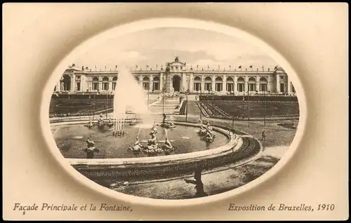 Brüssel Bruxelles Façade Principale et la Fontaine - EXPO 1910 Passepartout