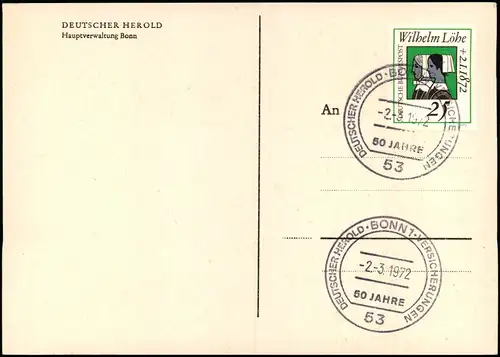 Ansichtskarte Bonn DEUTSCHER HEROLD Hauptverwaltung 1972  Sonderstempel