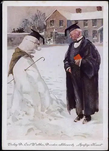 Ansichtskarte  „Spaßige Kunst" Schneemann Professor Scherzkarte 1928