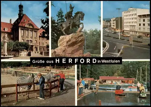 Herford Mehrbild-AK Wittekind-Denkmal, Berliner Straße,Kinderspielplatz 1980