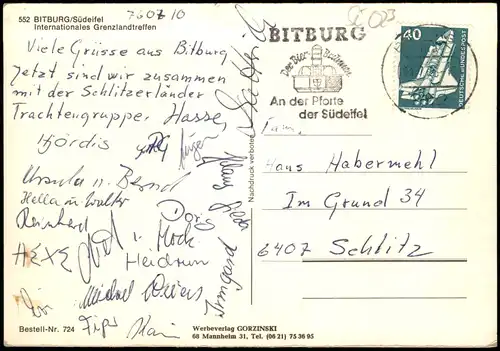 Bitburg Ortsansicht Internationales Grenzlandtreffen, Mehrbildkarte 1975