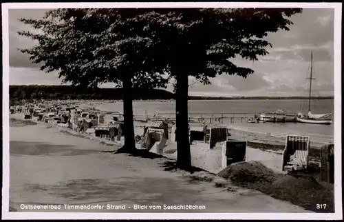 Timmendorfer Strand Blick vom Seeschlößchen, Boote Strandkörbe 1932
