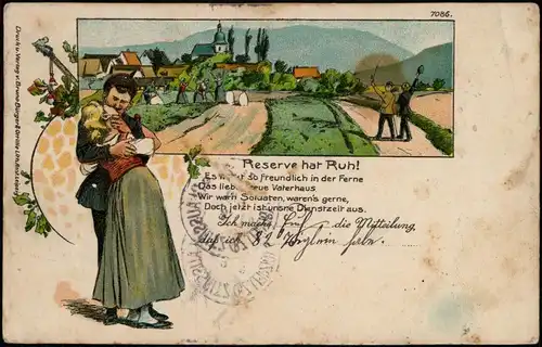 Ansichtskarte  Reserve hat Ruh Künstlerkarte - Militär Soladat Frau 1906