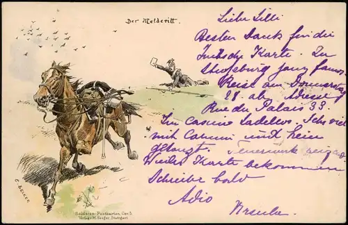 Ansichtskarte  Künstlerkarte - Militär Der Melderitt. Militaria 1897