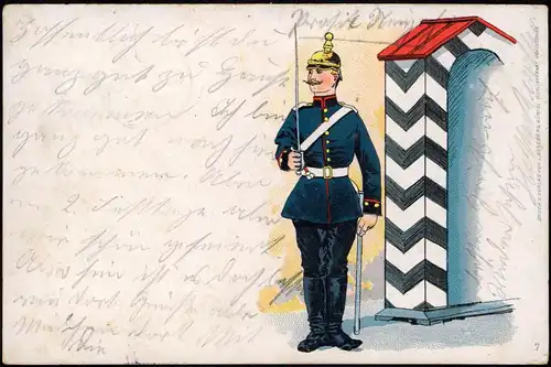 Litho AK Künstlerkarte - Militär Wache Soldaten auf Posten 1901