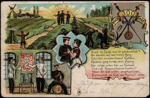 Litho AK Künstlerkarte Militär Litho AK Noch 300 Tage Dienstzeit Militaria 1906