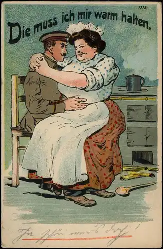 Litho AK Künstlerkarte - Militär Die ich mir warm halten. 1917   gel. Feldpost