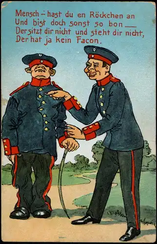 Mensch - hast du en Röckchen an Künstlerkarte - Militär Militaria Soldaten 1914