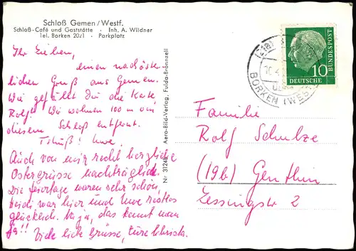 Ansichtskarte Borken (Westfalen) Schloß Gemen Luftbild 1961  Landpoststempel