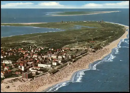 Ansichtskarte Wangerooge Luftbild im Hintergrund Spiekeroog 1981