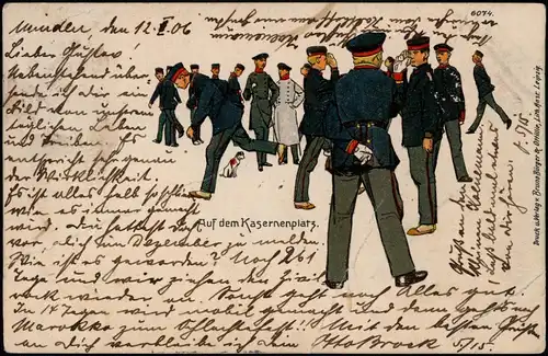 Ansichtskarte  Künstlerkarte - Militär Militaria - Auf dem Kasernenhof 1906