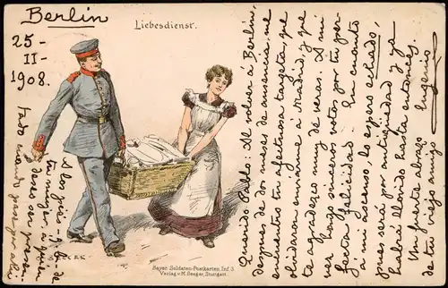 Ansichtskarte  Künstlerkarte - Militär Liebesdiener Soldaten-Postkarte 1908
