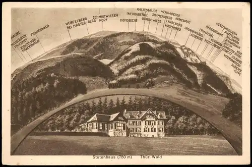 Ansichtskarte Vesser-Suhl Stutenhaus - Bergrundblick Panorma 1926