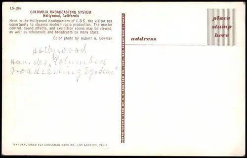 Postcard Hollywood COLUMBIA BROADCASTING SYSTEM 1968
