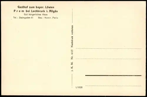 Ansichtskarte Lechbruck am See MB Prem Gasthof zum bayerischen Löwen 1923