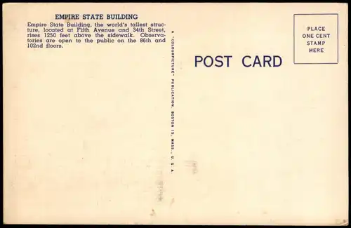 Postcard New York City Empire State Building 1932