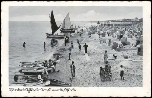 Ansichtskarte Ahlbeck (Usedom) Strandleben, Seebrücke, Segelboote 1931