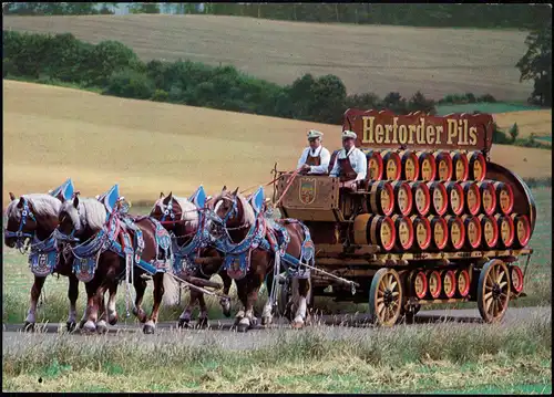 Herforder Pils Viererzug der Brauerei Felsenkeller Herford Reklame-Karte 1980