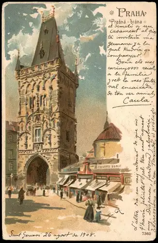 Postcard Prag Praha Straßen-Ansicht Künstlerkarte 1910