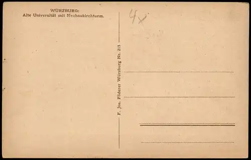 Ansichtskarte Würzburg Alte Universität mit Neubaukirchturm 1920