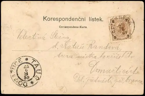 Postcard Markt Eisenstein Železná Ruda Schwarzer See 1899  Ankunftsstempel Taus