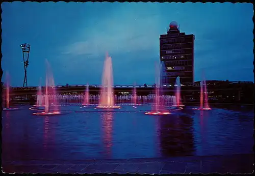 New York City JOHN F. KENNEDY INTERNATIONAL AIRPORT NIGHT VIEW FOUNTAIN 1960