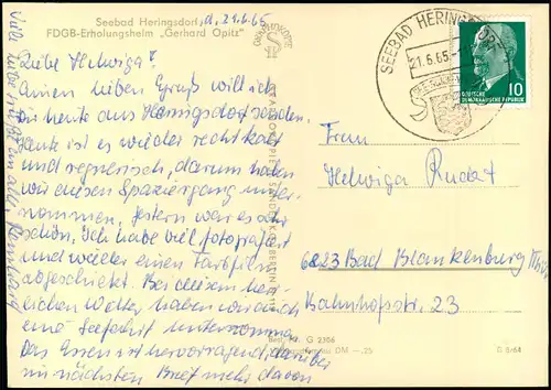 Ansichtskarte Heringsdorf Usedom FDGB Erholungsheim Gerhard Opitz 1964