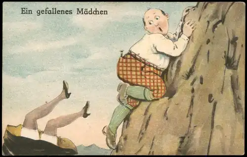 Ansichtskarte  Scherzkarte im Gebirge Ein gefallenes Mädchen 1924