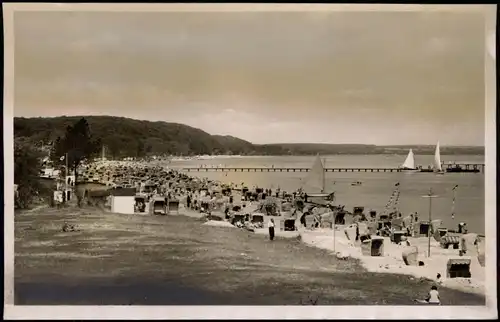 Ansichtskarte Timmendorfer Strand Strandleben, Segelboote - Seebrücke 1953