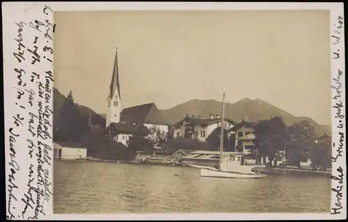 Ansichtskarte Bad Wiessee Kirche, Anleger Segelboot 1919 Privatfoto  Raitrain