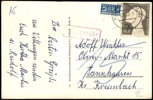 Schwarzwaldhaus Leporello 1953 gel. Gedenkt den Gefangenen Notgebühr Nachgebühr