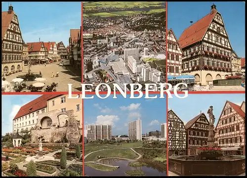 Ansichtskarte Leonberg Mehrbild: Luftbild, Fachwerkhäuser, Hochhäuser 1982