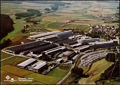 Herzogenaurach Schaeffler-Werke Fabrik vom Flugzeug aus, Luftbild 1977