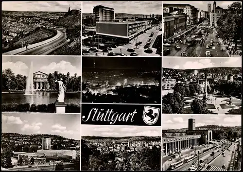 Ansichtskarte Stuttgart Mehrbildkarte mit 9 Stadtteilansichten 1965