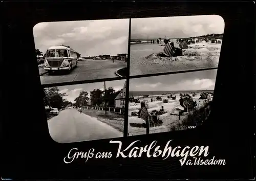 Ansichtskarte Karlshagen Bus, Strand, Straße 1961