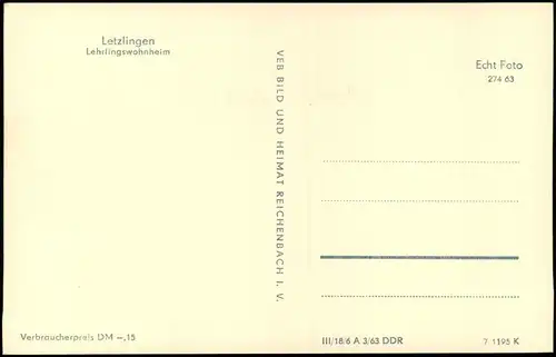 Ansichtskarte Letzlingen-Gardelegen Lehrlingswohnheim 1963