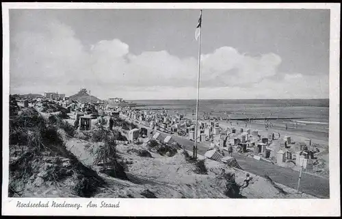Ansichtskarte Norderney Strandleben, Strandkörbe - Restaurant 1954