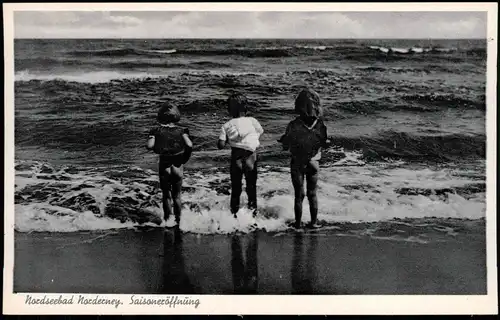 Ansichtskarte Norderney Strand anbaden Kinder Saisoneröffnung 1939