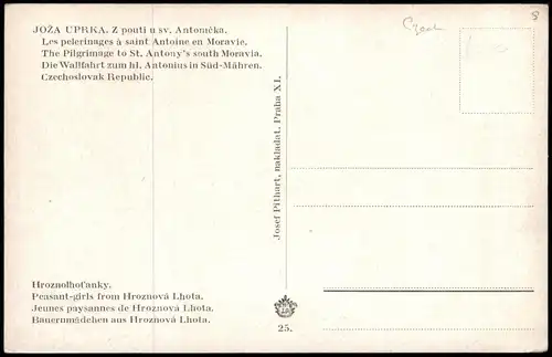 .Tschechien Bauernmädchen aus Hroznová Lhota. Typen Künstlerkarte Czech 1916