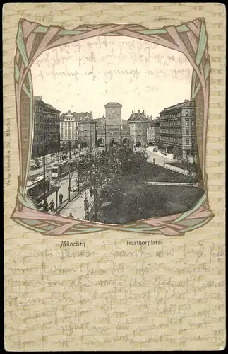 Ansichtskarte München Isartorplatz Gold-Rahmen AK 1903
