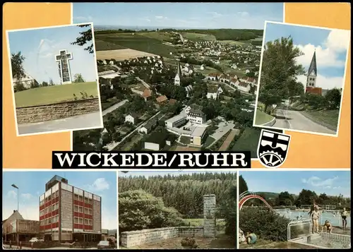 Ansichtskarte Wickede (Ruhr) Straße, Luftbild, Schwimmbad, Hochhaus 1973