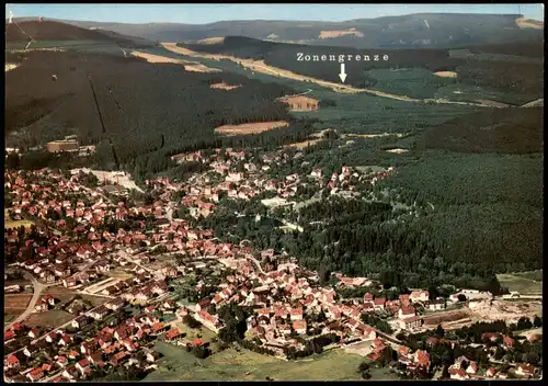 Ansichtskarte Braunlage Luftbild mit Markeirung der Zonengrenze 1985