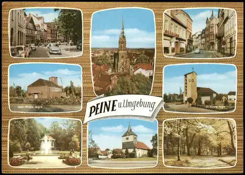 Ansichtskarte Peine Mehrbild: Straßen, Kirche, Park 1973