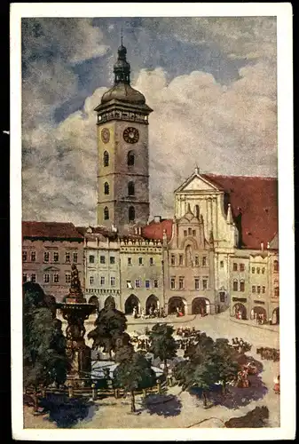 Budweis České Budějovice Náměstí s hl. chrámem sv. Mikuláše. 1922